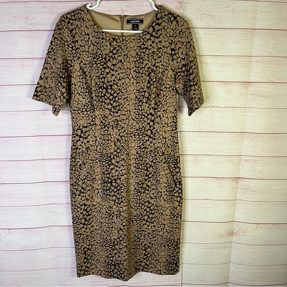 Lands’End NWT Soft Camel Leopard Dress Size 4